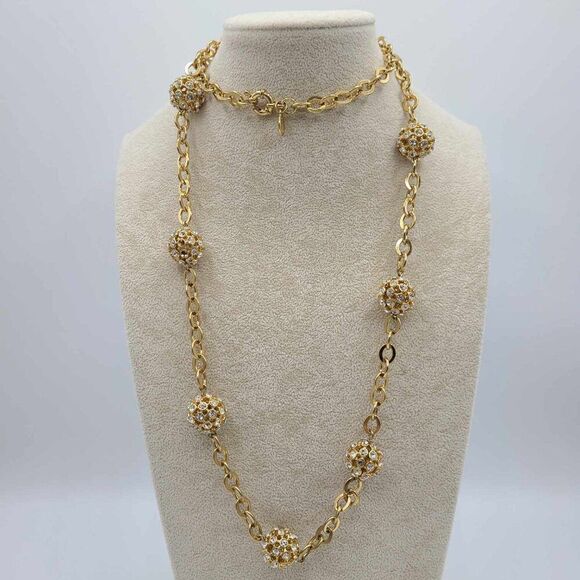 NWOT J Crew Chunky Long Crystal Gold Ball Station Necklace - Picture 5 of 12